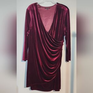 Alex Marie 24 velvet faux wrap dress red wine color